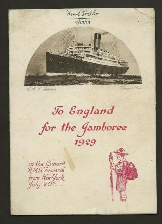 1929 - World Scout Jamboree - Usa Menu 2 - Rms Samaria Cunard - Bsa - Rare