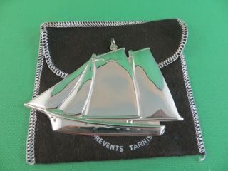 Rare 1984 Gorham Sterling Silver Schooner Ship Christmas Ornament Felt Bag 34