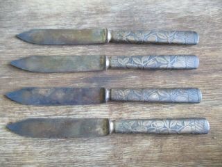 Antique Marked H.  L.  Judd Company Vtg Knife Set 4 W/case Sail Boat Very Rare