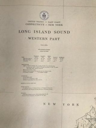 1919 LONG ISLAND SOUND EAST COAST U.  S.  GEODETIC SURVEY CHART CONN - N.  Y. 2