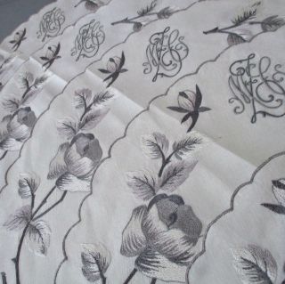 6 Vintage Placemats,  6 Napkins Point De Beauvais Hand Embroidery Roses Monogram