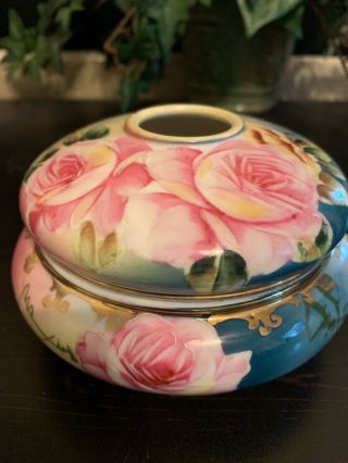 Antique Hand Painted Nippon Hair Receiver Pink Roses