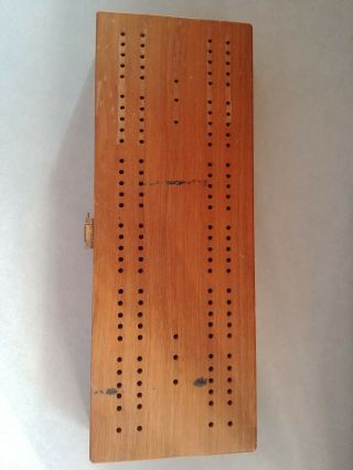 Vintage Antique Wood Cribbage Board With Dominos,  Metal Pegs