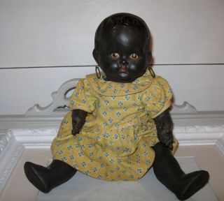Antique Black Aa African Baby Doll Hard Plastic German ? Earrings