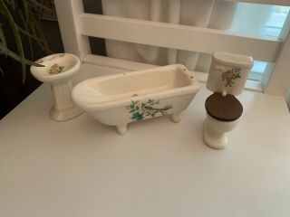 Vintage Doll House Miniature Porcelain Bathroom 3 Piece Set
