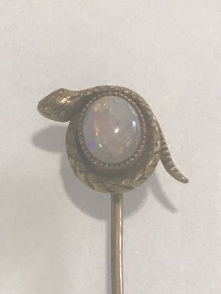 Gorgeous Antique Opal Stick Pin With Snake Accent