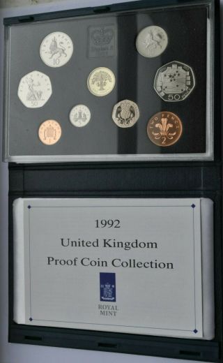Rare 1992 United Kingdom Proof 9 Coin Set,  £1 To 1p Cased With Fdc