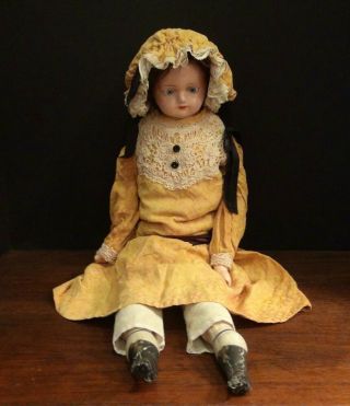 Antique Wax Over Paper Mache Doll 27 " With Antique Clothes