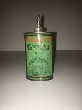 Vintage 3 Oz.  Winchester Gun Oil Can Oval Lead Top,  Tin/can Rare Green Can