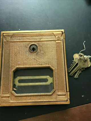 Antique Brass Post Office Corbin Postal Door With 3 Keys - Vintage Mail Box Us 5