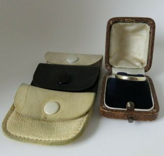 Antique Leather Wedding Ring Box & 3 Leather Ring Purses Ex Jewellers Display