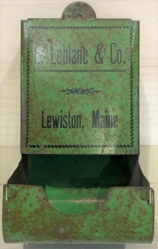 Vintage Antique Advertising Match Holder Box Lewiston Maine E Leblanc & Co.  Nr