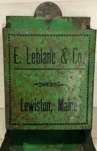 VINTAGE ANTIQUE ADVERTISING MATCH HOLDER BOX LEWISTON MAINE E LEBLANC & CO.  NR 2