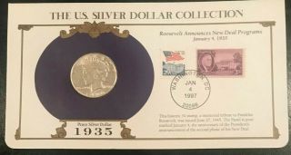 1935 S Peace Silver Dollar - U S Postal Commemorative Stamp Set,  Rare 3c Stamp