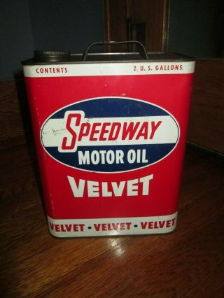 Vintage 2 Gallon Speedway Velvet Motor Oil Can Detroit Michigan Rare Nr