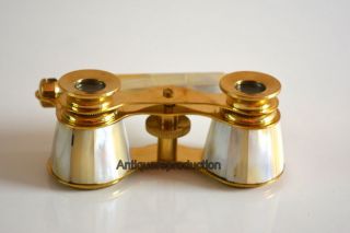 Antique Vintage Meritime Brass Mother Of Pearl Binocular Opera Glasses Binocular