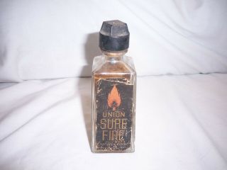 Union Sure Fire Lighter Fuel Fluid Bottle Tin Can Good Cond Rare Ww2 1940 