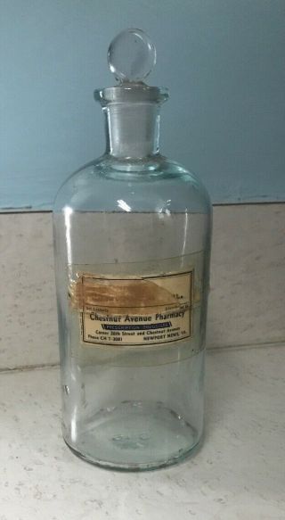 Vintage Acid Hydrochloric Hcl Empty Apothecary Bottle Chestnut Ave Pharmacy