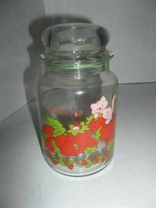 Vintage Anchor Hocking Strawberry Shortcake Delicious Glass Canister Cookie Jar