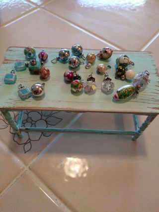 Dollhouse Miniature Artisan Box Of Hand Painted Christmas Ornaments Glittered