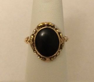 10k Bda Intricate Vintage/antique Black Onyx Ring In Lovely Setting Nr