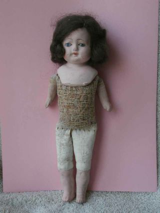 Cute Little Antique German Paper Mache Head Doll 9 1/2 " Glass Eyes