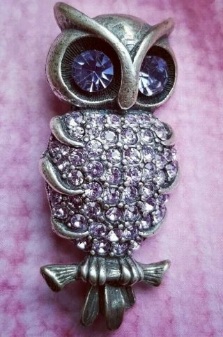 Rare Vintage Butler And Wilson Pink Crystal Owl Brooch