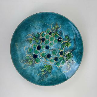 Sascha Brastoff Enamel On Copper " Grapes " Decorative Bowl Mid - Century Modern