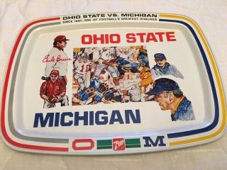 Rare 1980 Earle Bruce Auto Ohio State Vs Michigan Game Large Football Metal Tray