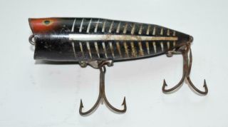 Vintage Heddon Chugger Spook Black Fishing Lure Fish Hook 3 "