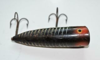 Vintage HEDDON CHUGGER SPOOK Black Fishing Lure Fish Hook 3 