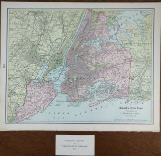 York 5 Boroughs 1901 Vintage Atlas Map 14 " X11 " Old Antique Queens Bronx
