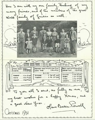 1951 Lady Olave Baden Powell Christmas Card Showing Members Of Her Family - Rare