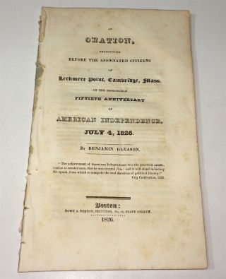 Rare Antique Oration 50th Anniversary Of American Independence By Gleason 1826