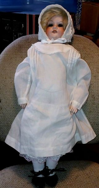 Antique Doll Armand Marseille 370 Leather Body Bisque Head Teeth Germany 23 "