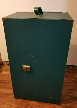 Vintage Doll Carry Travel Case Trunk Green With Metal Corners