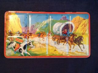 Rare Vtg Water Color Paint Box Tin Page London Made In England Western Scene