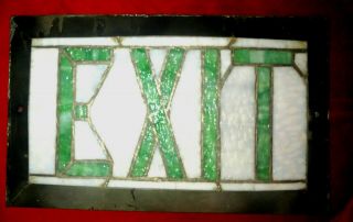 Vintage Green And White Stained Glass Black Metal Frame Handmade Exit Sign