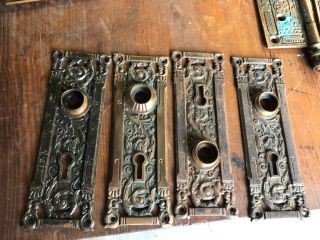 Set 4 Matching Ornate Vintage Victorian Era Door Knob Back Plates 6.  25” X 2.  25”