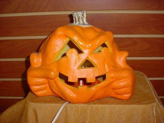 Rare Gemmy Funny Face Foam Pumpkin With Hands Light Up Jack - O 