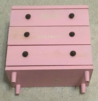 Vintage 1950’s Vogue Ginny Doll Furniture Dresser Pink Chest Of Three Drawers