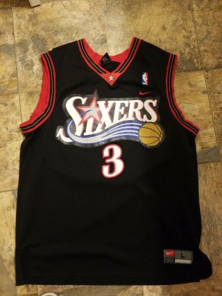 Vintage Rare Allen Iverson Nike Team 76ers 3 Sixers Black Stitched Jersey L