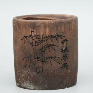 Collectable China Rare Antique Wood Hand - Carved Bamboo Delicate Unique Brush Pot