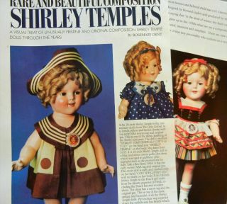 6p History Article,  Color Pics Rare Antique Composition Shirley Temple Dolls