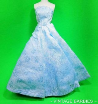 Barbie Doll Sized Blue Satin Gown / Dress Vintage 1960 