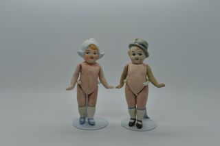 Antique German Porcelain Bisque Doll Women And Man With Cap From Thüringen