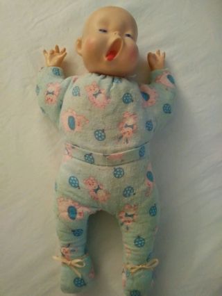 Vintage 1975 Ellanee Baby Doll Yawning Plush Body Rubber Head