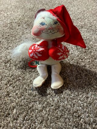 Vintage 1988 Annalee Mobilitee Doll Christmas White Kitty Cat With Mittens