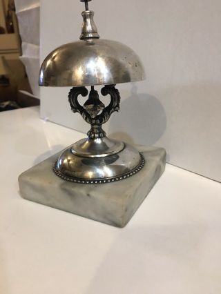Antique Hotel Desk Bell On Marble Base Silver Plated Vintage