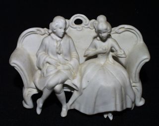 Vintage Bisque Victorian Couple Figurine Germany 9909 Man Woman Seated Loveseat
